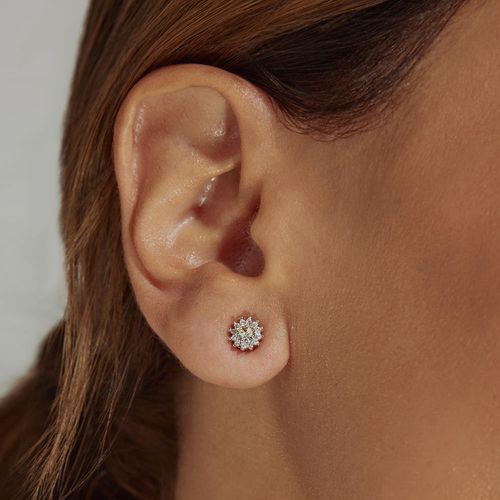 Brinco Top Redondinho com Zircônia Fancy Yellow e Zircônias Brancas - Prata 925