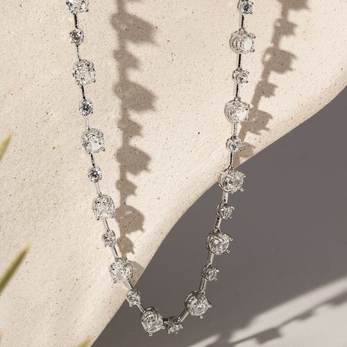 Colar Riviera Inteira Redondos com Zircônias Ice Cutting Diamond Color e Zircônias Brancas 44cm - Prata 925