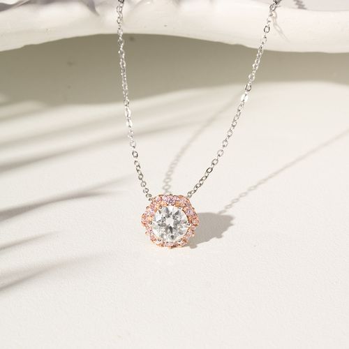 Colar Moissanite Lapidação Brilhante de 7mm 1,2 CT - D 120 Pontos VVS1 e Zircônias Kunzita 50cm - Prata 925