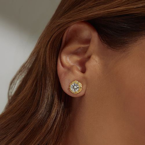 Brinco Moissanite Lapidação Brilhante de 7mm 1,2 CT - D 120 Pontos VVS1 e Zircônias Fancy Yellow - Prata 925