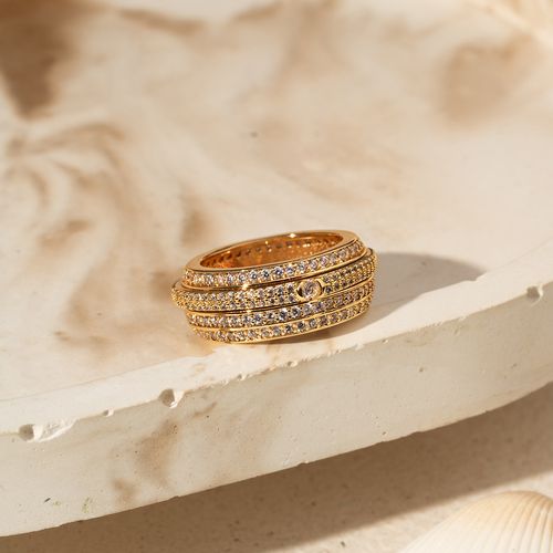 Anel Aliança Giratória Inteira cravejada de Zircônias Brancas - Banho de Ouro 18k