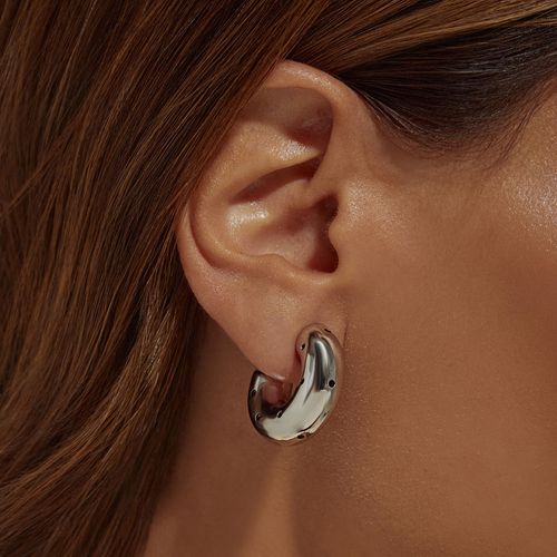 Brinco Argola com Furos Lisa - Banho de Ródio Branco