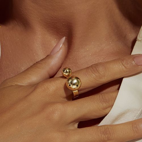 Anel Liso de Esferas Médias com Furos Free Size Veste do 17 a 19 - Banho de Ouro 18k