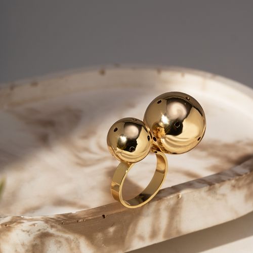 Anel Liso de Esferas Médias com Furos Free Size Veste do 17 a 19 - Banho de Ouro 18k