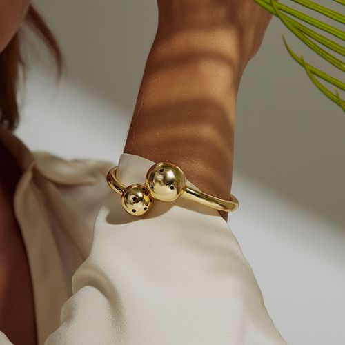 Bracelete Liso Esferas com Furos - Banho de Ouro 18k