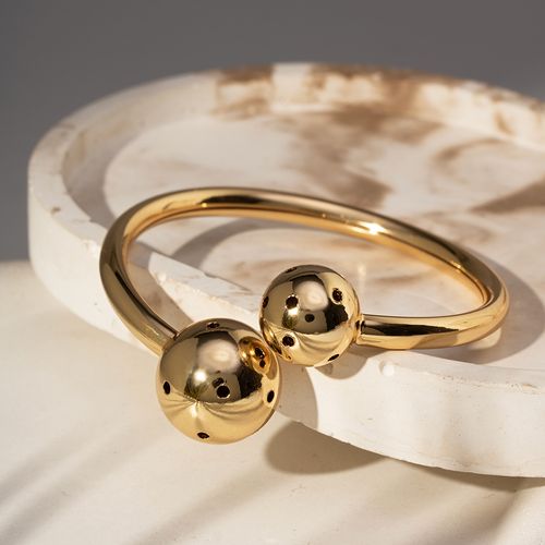 Bracelete Liso Esferas com Furos - Banho de Ouro 18k