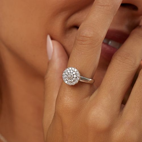 Anel Flor Cravejado com Zircônias Brancas - Prata 925