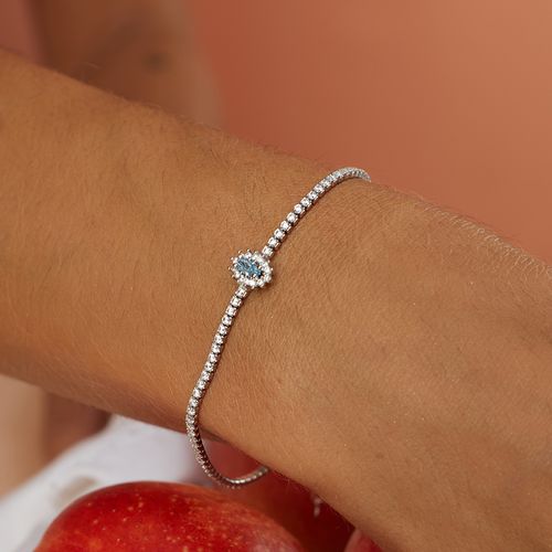 Pulseira Ovalzinho com Zircônia Fancy London Blue e Zircônias Brancas 19cm - Prata 925