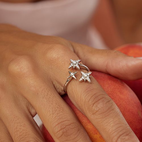 Anel Estrelas com Zircônias Brancas - Prata 925