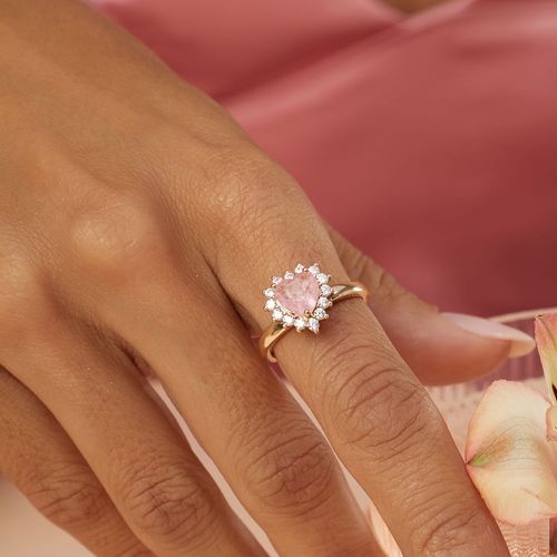 Anel Coração 6x6 com Fusion Morganita e Zircônias Brancas - Banho de Ouro 18k