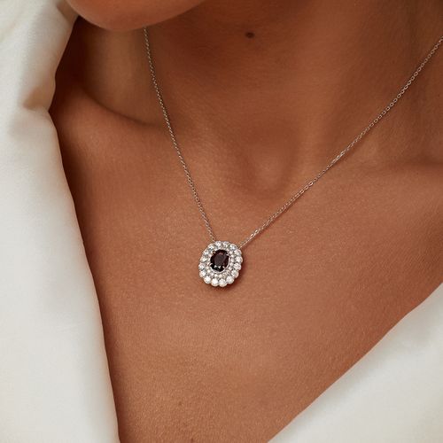Colar Lapidação Oval com Turmalina Natural 6x8 e Moissanites - D VVS1 50cm - Prata 925