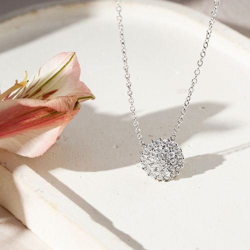 Colar Flor Cravejado com Zircônias Brancas 50cm - Prata 925