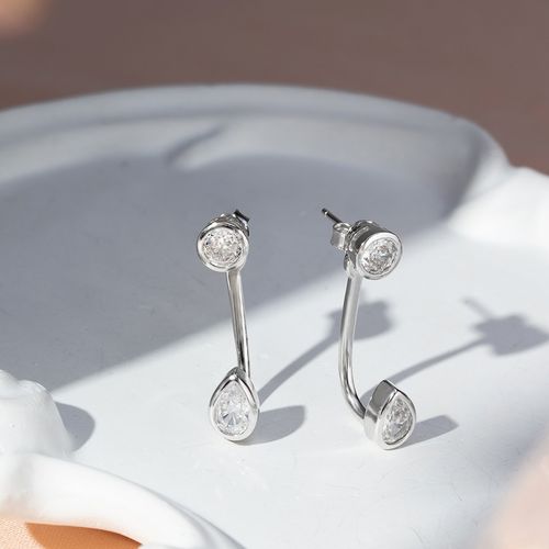 Brinco Earjacket Gota e Redondinho com Zircônias Brancas - Prata 925