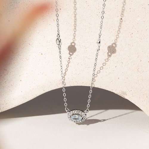 Colar Oval com Zircônia Crushed Ice Fancy Light Blue e Zircônias Brancas 50cm - Prata 925