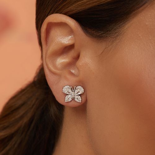 Brinco Borboleta com Zircônias Brancas - Prata 925