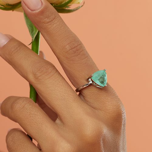 Anel Triângulo com Fusion Esmeralda Colombiana - Prata 925