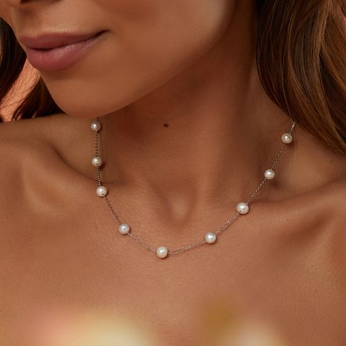 Colar Curto com 13 Pérolas de Água Doce 47cm - Prata 925