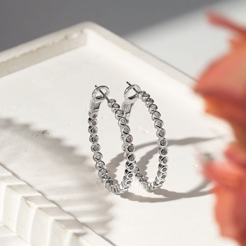 Brinco Argola Bolinhas com Zircônias Brancas - Prata 925