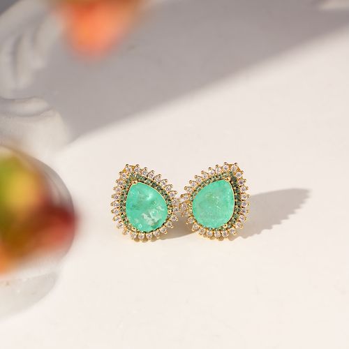 Brinco Gota Cravejada com Fusion Esmeralda Colombiana e Zircônias Brancas - Banho de Ouro 18k