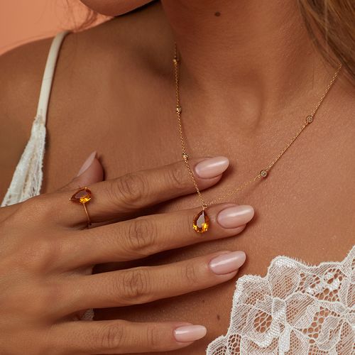 Anel Gota com Cristal Citrino - Banho de Ouro 18k