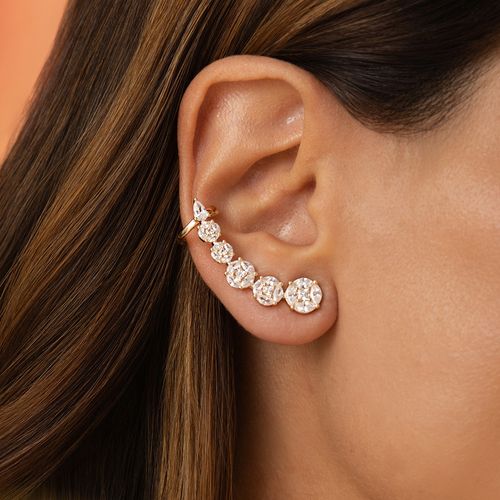 Brinco Ear Cuff Redondos de Navetes com Zircônias Brancas - Banho de Ouro 18k