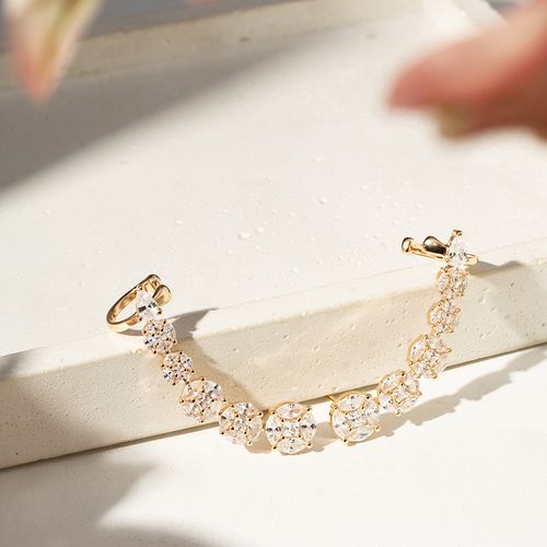 Brinco Ear Cuff Redondos de Navetes com Zircônias Brancas - Banho de Ouro 18k