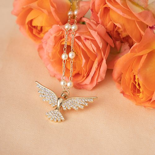 Colar Espírito Santo com Pérolas Coreanas e Zircônias Brancas 47cm - Banho de Ouro 18k