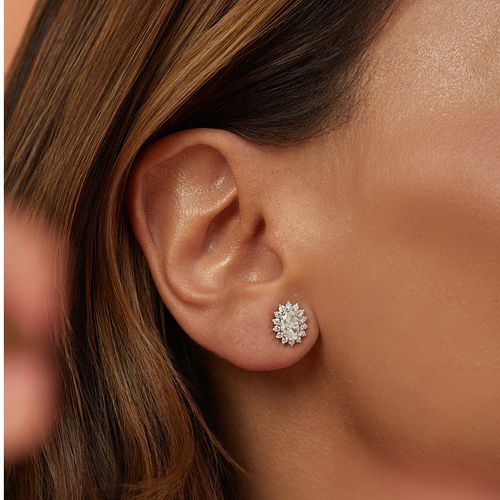 Brinco Oval com Zircônia Ice Crushed Light Fancy Yellow e Zircônias Brancas - Prata 925