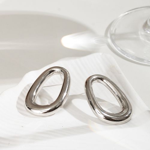 Brinco Liso Ovalado Orgânico - Banho de Ródio Branco