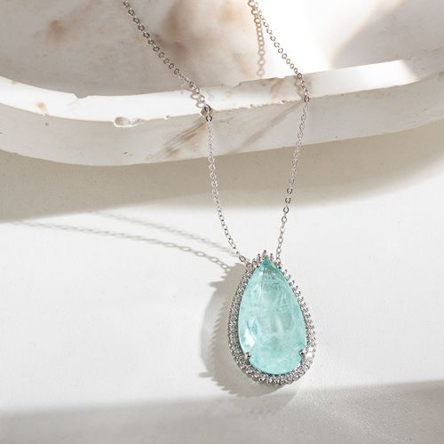 Colar Gotão com Fusion Turmalina Light e Zircônias Brancas 50cm - Banho de Ródio Branco