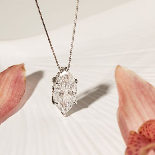 Colar Lapidação Navete com Moissanite de 8x16mm 5,12 CT / 350 Pontos - D VVS1 50cm - Prata 925