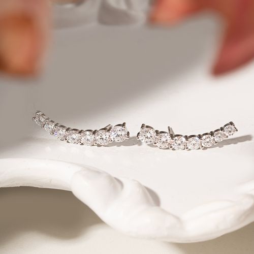 Brinco Ear Cuff Brilhantes com Moissanites de 4.5mm / 3.4Ct - D VVS1 - Prata 925