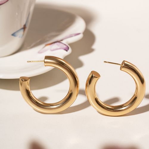 Brinco Argola Lisa com 6mm/30mm - Banho de Ouro 18k