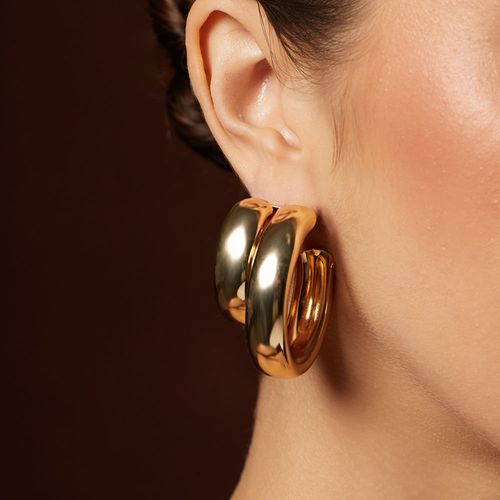 Brinco Liso Argola Dupla Bold - Banho de Ouro 18k