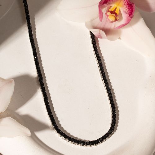 Colar Riviera Inteira Pedras 3mm e 4 garras com Zircônias Negras 60cm - Banho de Ródio Branco
